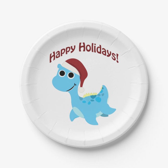 Happy Holidays! Cute Nessie Paper Plate (Front)