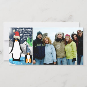 Happy Holidays Cute Penguin Family Photo Card