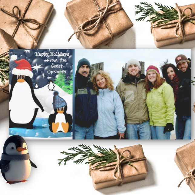 Happy Holidays Cute Penguin Family Photo Card (Creator Uploaded)