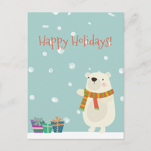 Happy Holidays! Cute Polar Bear Christmas Postcard (Front)