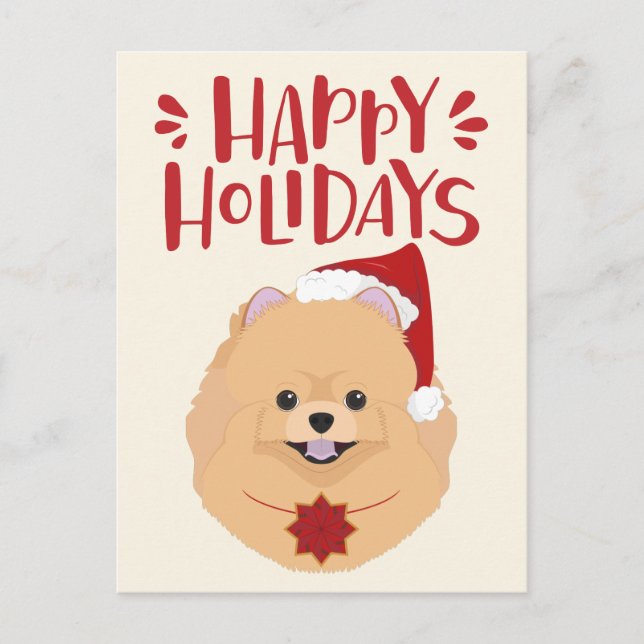 Happy Holidays - Cute Pomeranian Christmas Postcard (Front)