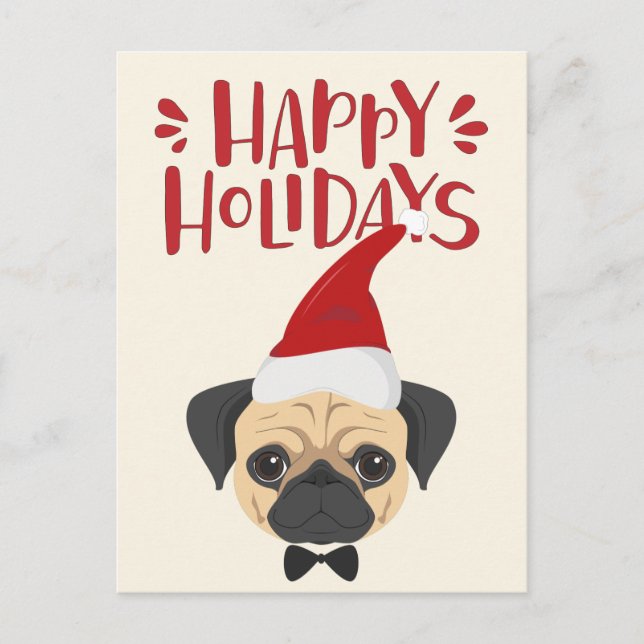 Happy Holidays - Cute Pug Christmas Postcard (Front)