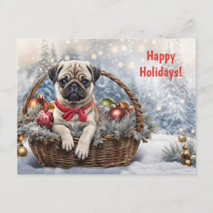 Happy Holidays Cute Pug Puppy Dog Holiday Postcard