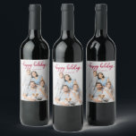 Happy Holidays Cute Red Script Christmas Wine Label<br><div class="desc">Happy Holidays Cute Red Script Christmas Wine Label</div>