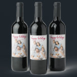 Happy Holidays Cute Red Script Christmas Wine Label<br><div class="desc">Happy Holidays Cute Red Script Christmas Wine Label</div>