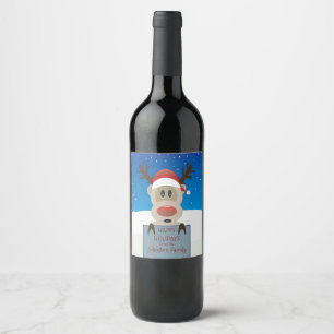 Happy Holidays Cute Reindeer Wine Labels
