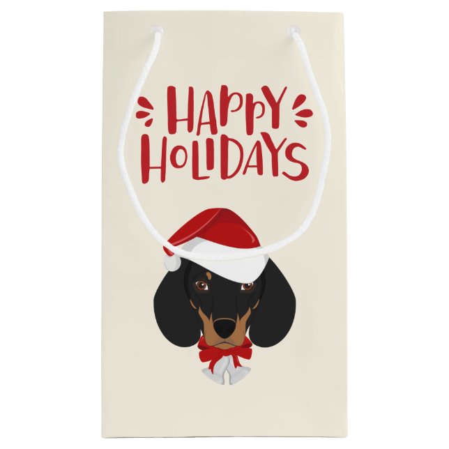 Happy Holidays - Cute Santa Dachshund - Christmas Small Gift Bag (Back)