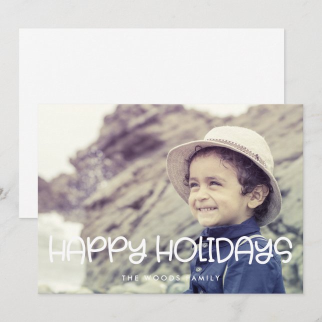 Happy Holidays Cute Script Photo Christmas Holiday Card (Front/Back)
