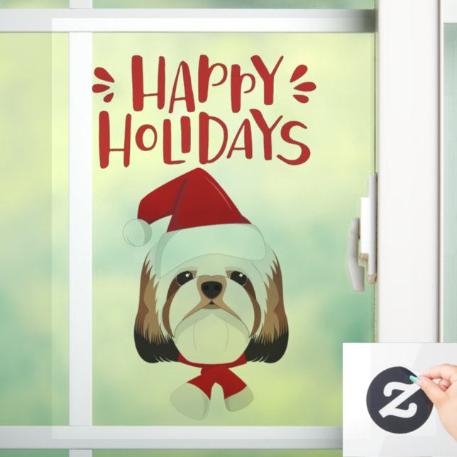 Happy Holidays - Cute Shih Tzu Christmas  Window Cling (Home)