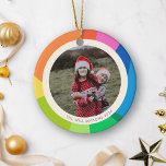 Happy Holidays Cute Simple Colourful 2023 Photo Ceramic Ornament<br><div class="desc">This cute photo ornament features an editable greeting on a colourful abstract shapes design in a rainbow of colour.</div>