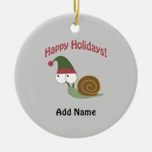 Happy Holidays Cute snail Christmas elf Ceramic Ornament