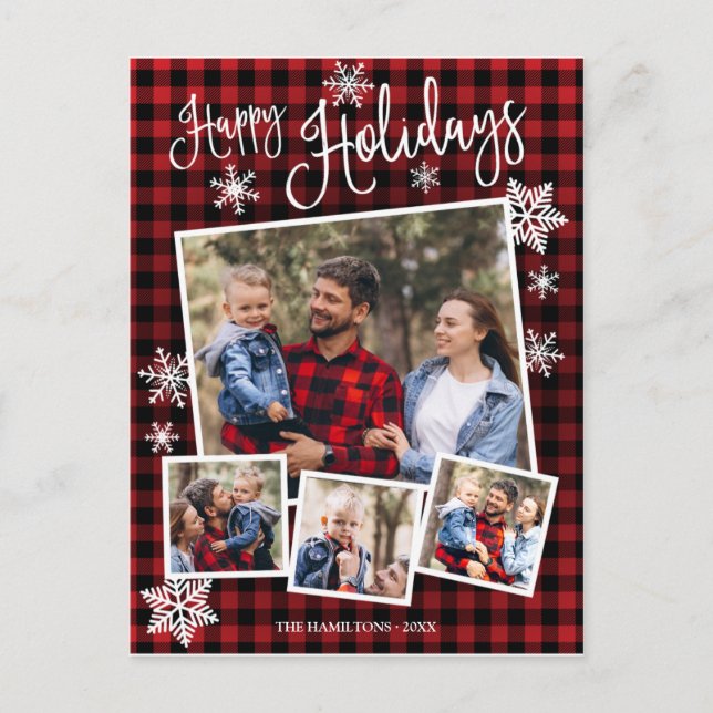 Happy Holidays Cute Snowflake Rustic 4 Photos Postcard (Front)