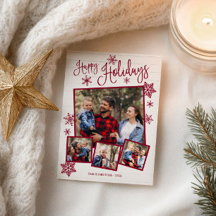Happy Holidays Cute Snowflake Rustic 4 Photos Postcard