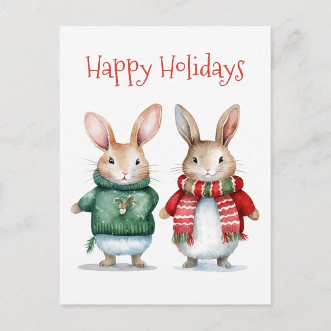 Happy Holidays - Cute Winter Bunnies - Christmas  Postcard (Front)