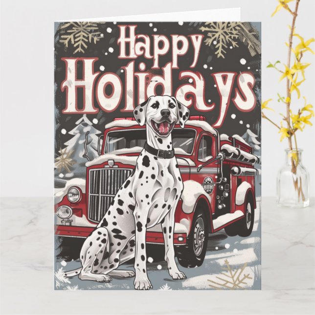 Happy Holidays Dalmatian Christmas Card (Yellow Flower)