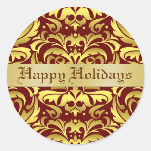 Happy Holidays Damask Elegant Envelope Sticker