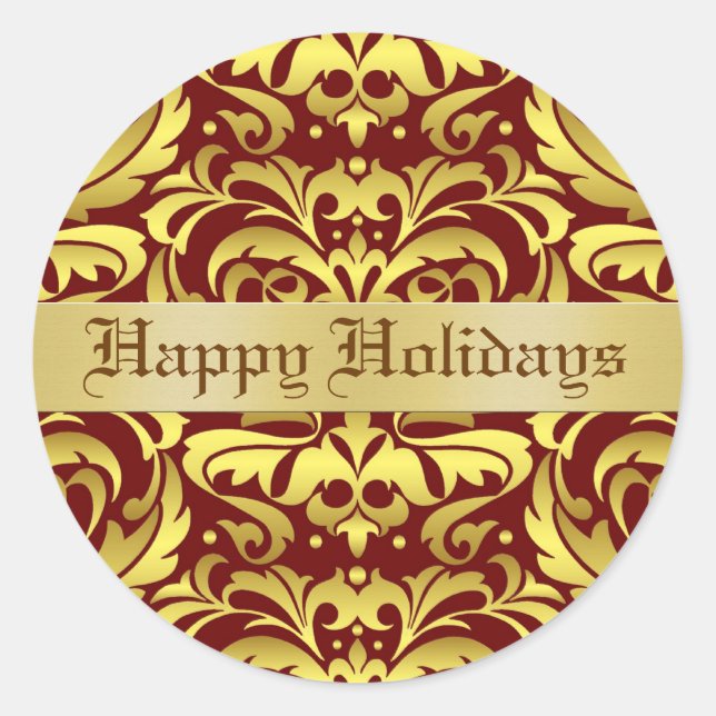 Happy Holidays Damask Elegant Enveloppe Sticker (Devant)