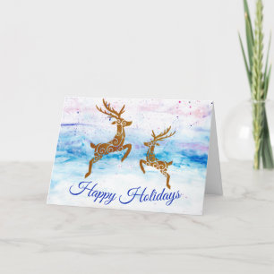 Happy Holidays Dancing reindeers Christmas card