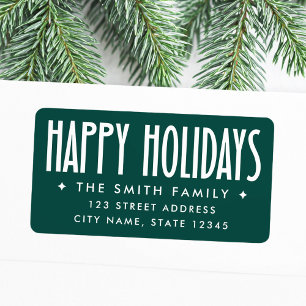 Happy Holidays deep red return address Label