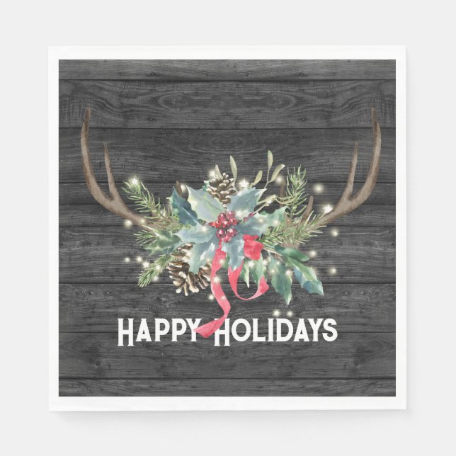 Happy Holidays Deer Antlers with Lights  Napkin (Front)