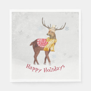 Happy Holidays Deer In Snow Napkin