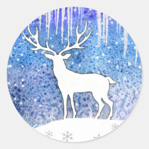 Happy Holidays Deer Scene Classic Round Sticker
