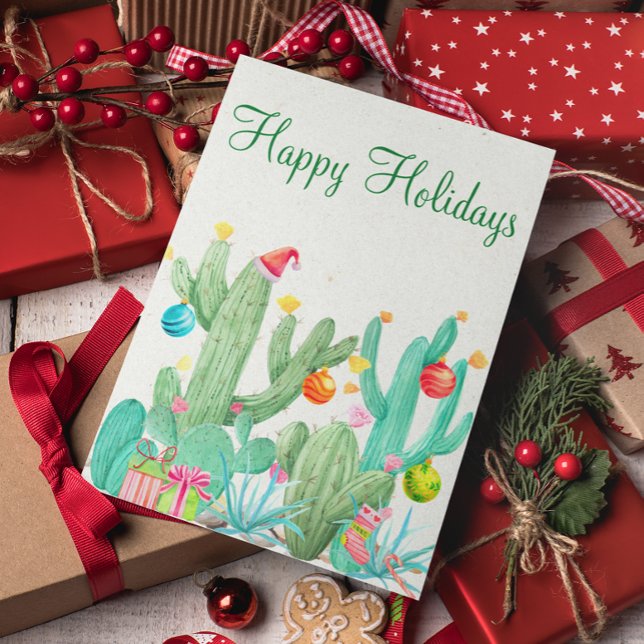 Happy Holidays Desert Cactus Southwest Holiday Postcard (Creator Uploaded)