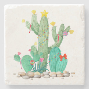 Happy Holidays Desert Cactus Southwest Stone Coaster