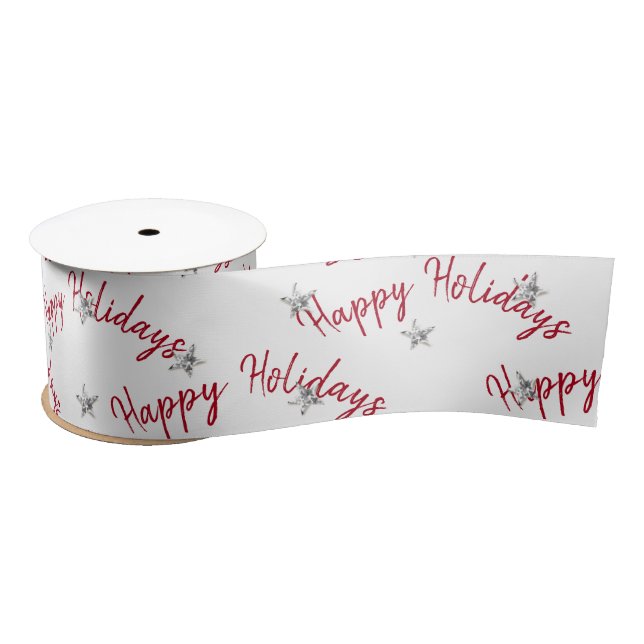 Happy Holidays Diamond Stars  Satin Ribbon (Spool)