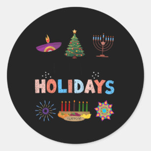 Happy Holidays Diwali Kwanzaa Hanukkah Christmas  Classic Round Sticker