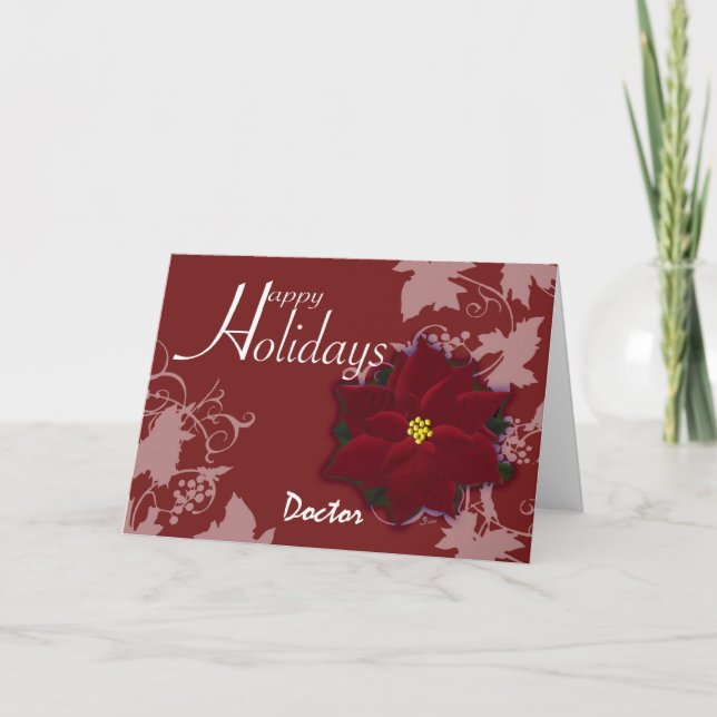 Happy Holidays Doctor Christmas Poinsettia Card (Front)