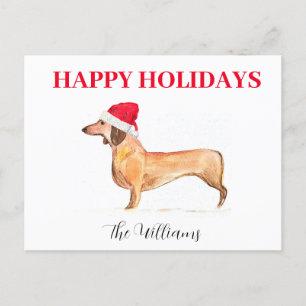 Happy Holidays Dog Dachshund Elegant watercolor Holiday Postcard
