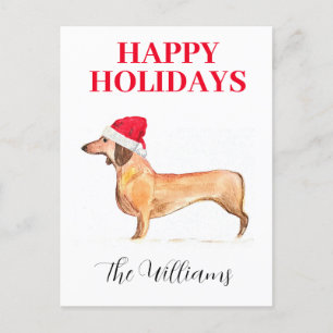 Happy Holidays Dog Dachshund Elegant watercolor Holiday Postcard