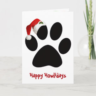 Happy Holidays Dog Paw Print with Hat Card