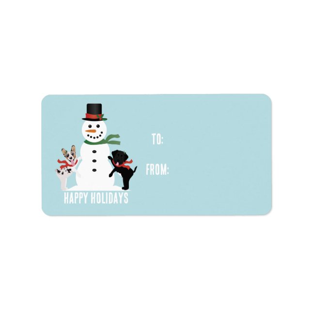 Happy Holidays Dogs Building A Snowman Label (Front)