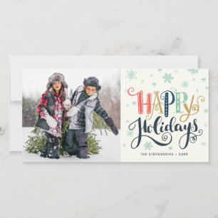 Happy Holidays Doodle Snow   Photo Holiday Card