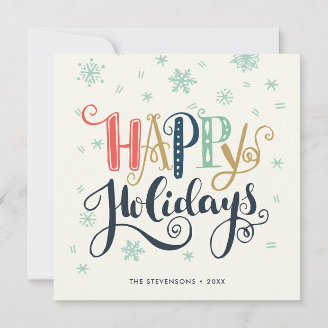 Happy Holidays Doodle Snow | Photo Holiday Card (Front)