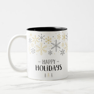Happy Holidays Doodle Winter Season Snowflake Art  Two-Tone Coffee Mug