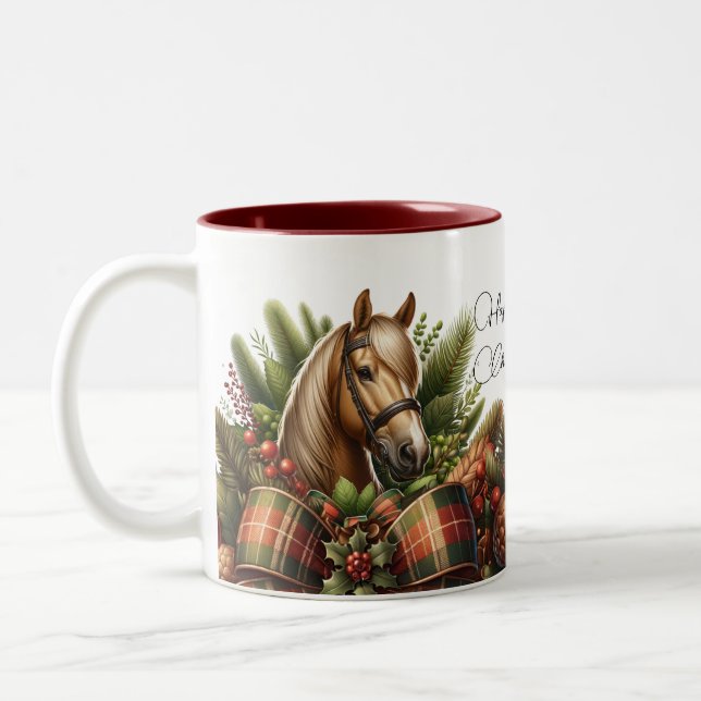 Happy Holidays Dressage Christmas Two-Tone Coffee Mug (Left)
