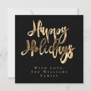 Happy Holidays Elegant Black and Gold Christmas Holiday Card