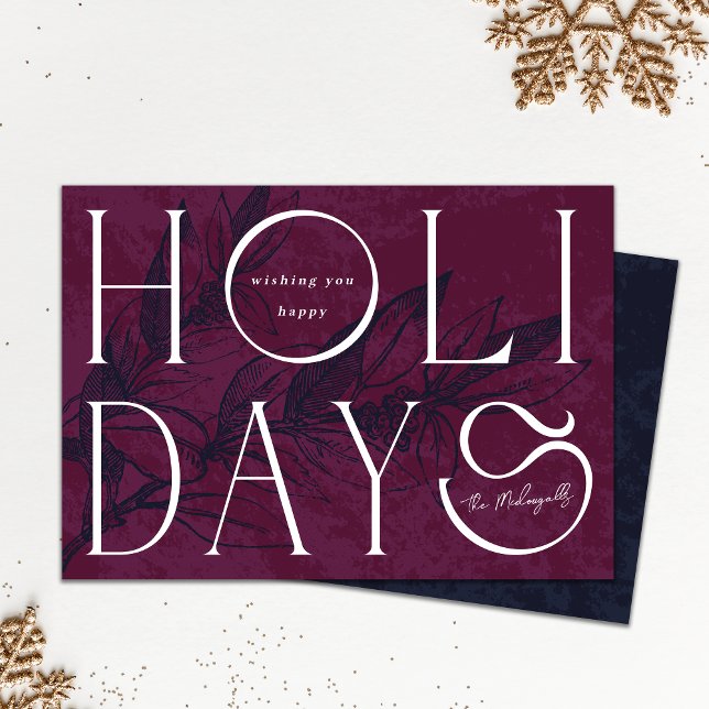 Happy Holidays Elegant Business Holiday card (Happy Holiday elegant burgundy holiday card shown on white background with gold snowflake ornaments )
