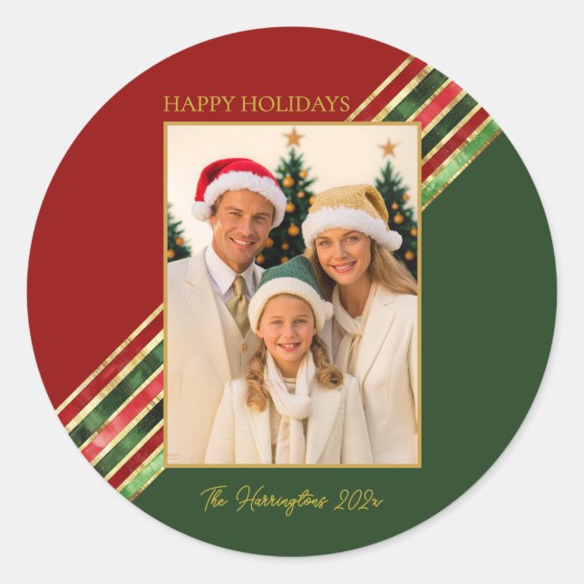 Happy Holidays Elegant Colourful Photo Christmas Classic Round Sticker (Front)