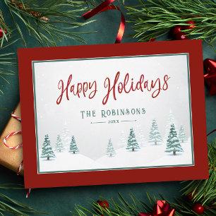 Happy Holidays Elegant Country Winter Spruce Trees Holiday Postcard