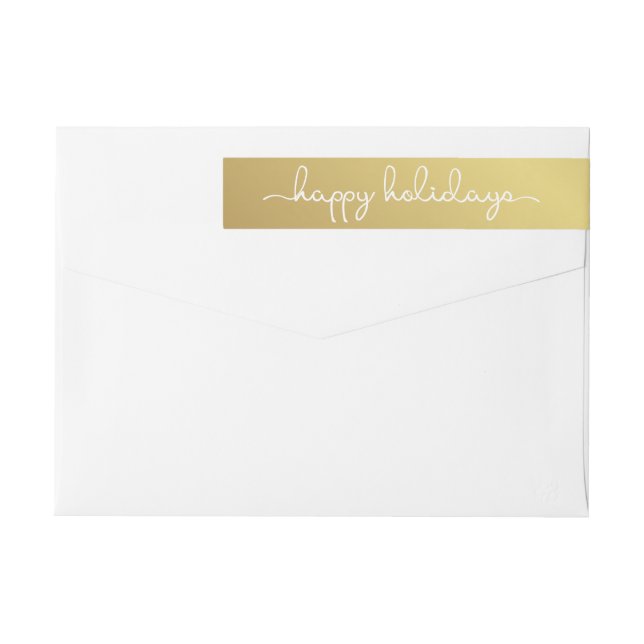 Happy Holidays Elegant Gold Hand Lettered Wrap Around Label (Back)