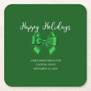Happy Holidays Elegant Green  Square Paper Coaster