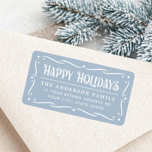 Happy Holidays elegant light blue return address Label
