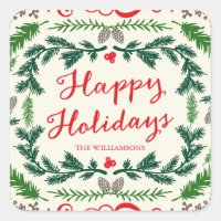 Happy Holidays Elegant Pine Cadeau Stickers Tag