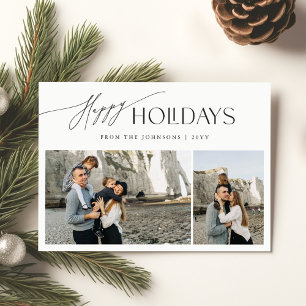 Happy Holidays Elegant Script 3 Photo Christmas Holiday Card