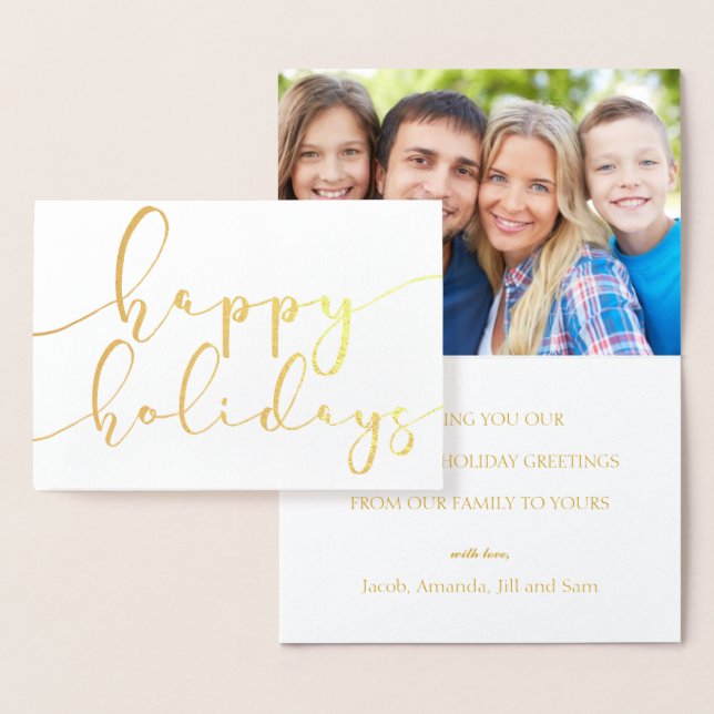Happy Holidays Elegant Script Holiday Photo Gold Foil Card (Display)