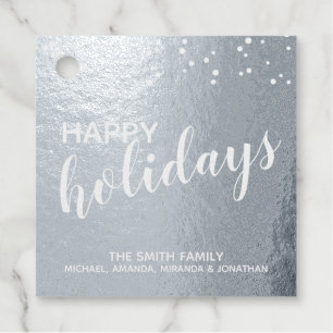 'Happy Holidays' Elegant Silver Foil Favour Tags